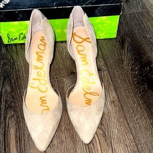 Sam Edelman Gray Heels with Pointed Toe and Suede Finish